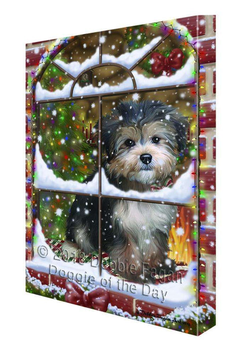 Please Come Home For Christmas Yorkipoo Dog Sitting In Window Canvas Print Wall Art Décor CVS103445