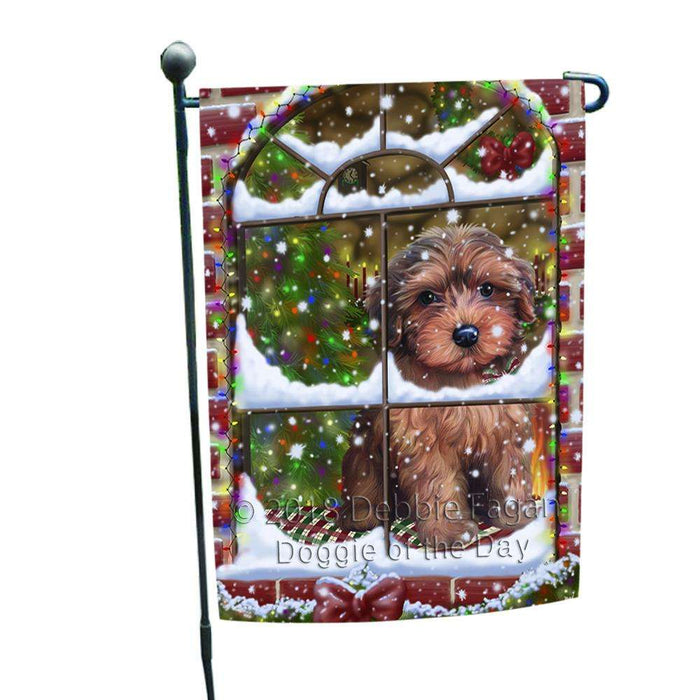 Please Come Home For Christmas Yorkipoo Dog Sitting In Window Garden Flag GFLG53721