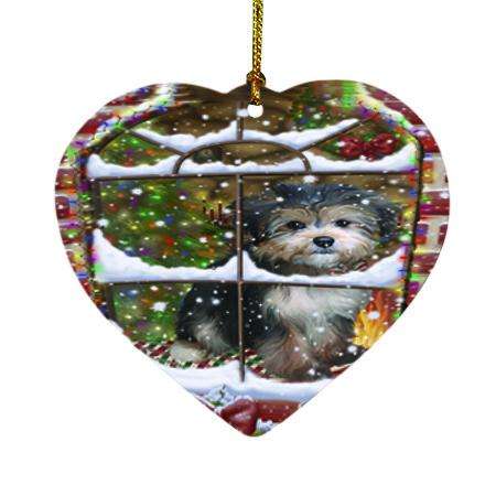 Please Come Home For Christmas Yorkipoo Dog Sitting In Window Heart Christmas Ornament HPOR53658