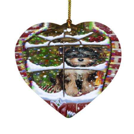 Please Come Home For Christmas Yorkipoo Dog Sitting In Window Heart Christmas Ornament HPOR53954