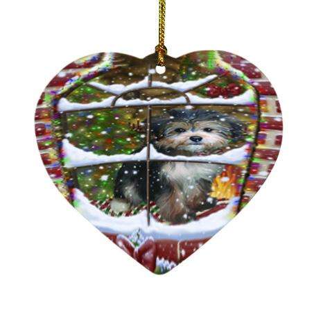 Please Come Home For Christmas Yorkipoo Dog Sitting In Window Heart Christmas Ornament HPOR53955