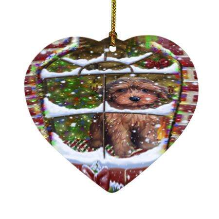 Please Come Home For Christmas Yorkipoo Dog Sitting In Window Heart Christmas Ornament HPOR53956