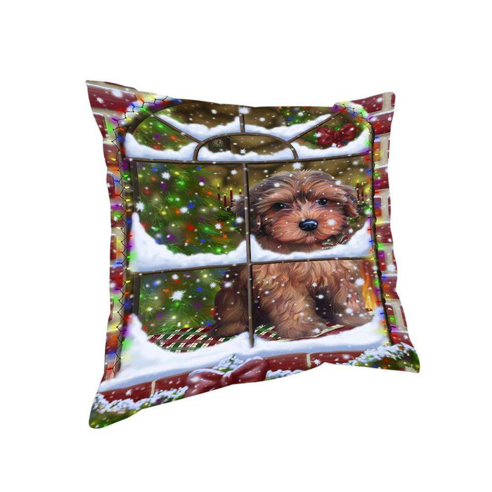 Please Come Home For Christmas Yorkipoo Dog Sitting In Window Pillow PIL71260