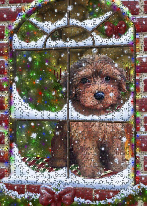 Please Come Home For Christmas Yorkipoo Dog Sitting In Window Puzzle with Photo Tin PUZL81792