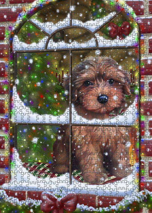 Please Come Home For Christmas Yorkipoo Dog Sitting In Window Puzzle with Photo Tin PUZL82980
