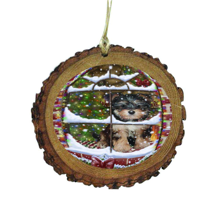 Please Come Home For Christmas Yorkipoo Dog Sitting In Window Wooden Christmas Ornament WOR49226