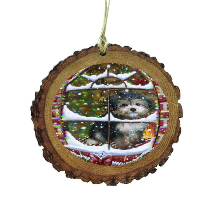 Please Come Home For Christmas Yorkipoo Dog Sitting In Window Wooden Christmas Ornament WOR49227