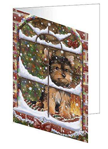 Please Come Home For Christmas Yorkshire Terriers Dog Sitting In Window Handmade Artwork Assorted Pets Greeting Cards and Note Cards with Envelopes for All Occasions and Holiday Seasons
