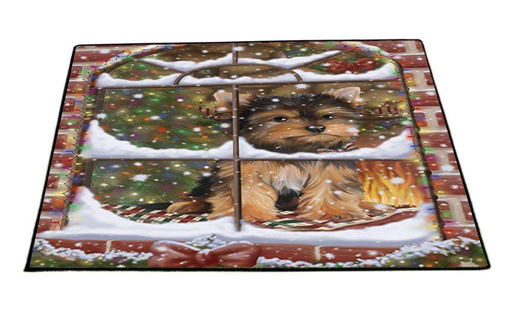 Please Come Home For Christmas Yorkshire Terriers Dog Sitting In Window Indoor/Outdoor Floormat