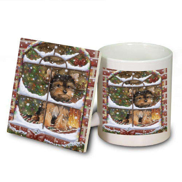 Please Come Home For Christmas Yorkshire Terriers Dog Sitting In Window Mug and Coaster Set