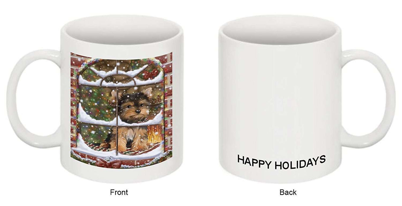 Please Come Home For Christmas Yorkshire Terriers Dog Sitting In Window Mug