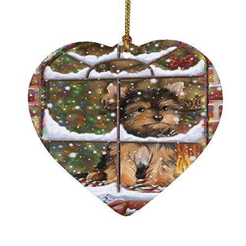Please Come Home For Christmas Yorkshire Terriers Sitting In Window Heart Ornament