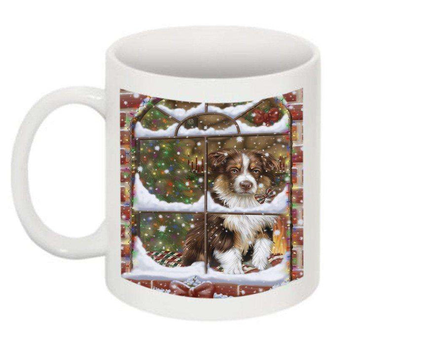 Please Come Home Happy Holidays Australian Shepherd Dog Christmas Mug CMG0479