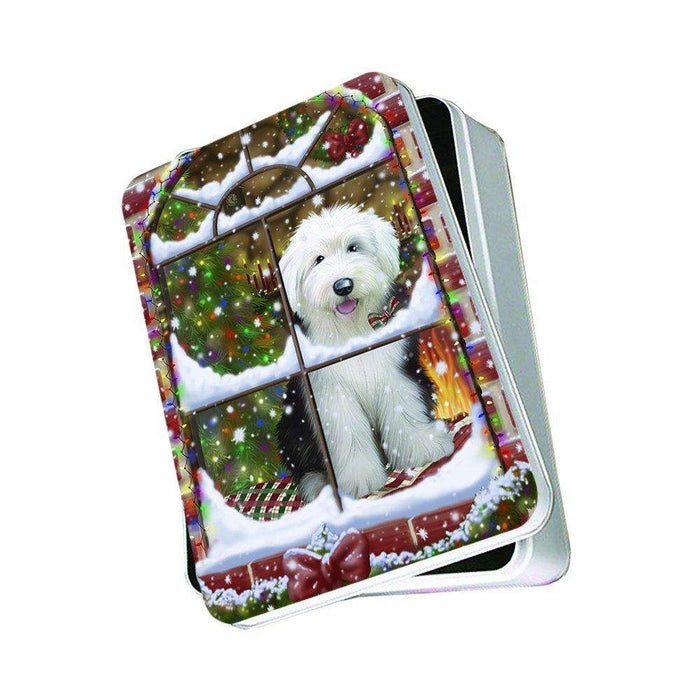 Please Come Home Happy Holidays Old English Sheepdog Christmas Photo Storage Tin PTIN0027