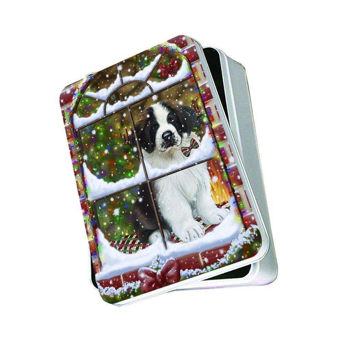 Please Come Home Happy Holidays Saint Bernard Dog Christmas Photo Storage Tin PTIN0028