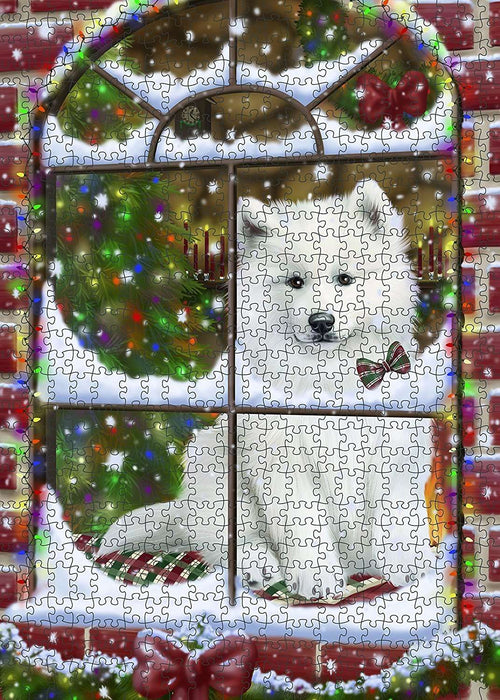Please Come Home Happy Holidays Samoyed Dog Christmas Puzzle with Photo Tin PUZL915