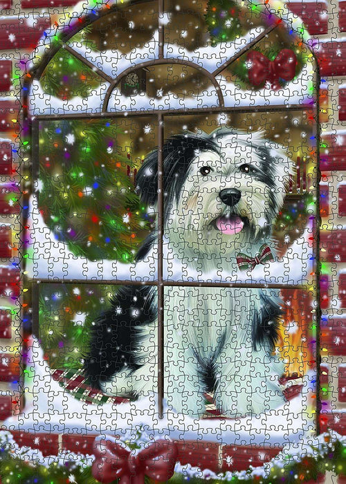 Please Come Home Happy Holidays Tibetan Terrier Dog Christmas Puzzle with Photo Tin PUZL918