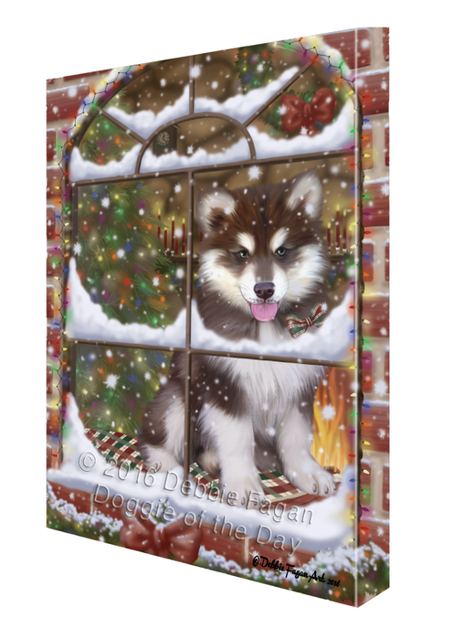 Please Come Home For Christmas Alaskan Malamute Dog Sitting In Window Canvas Wall Art CVS53769