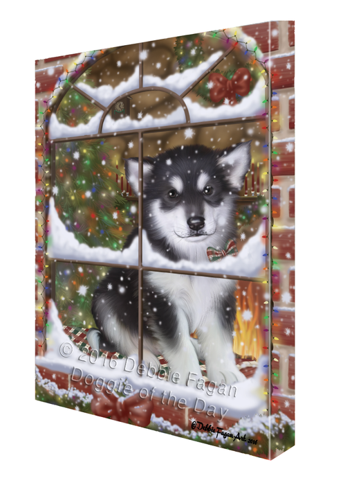 Please Come Home For Christmas Alaskan Malamute Dog Sitting In Window Canvas Wall Art CVS53778