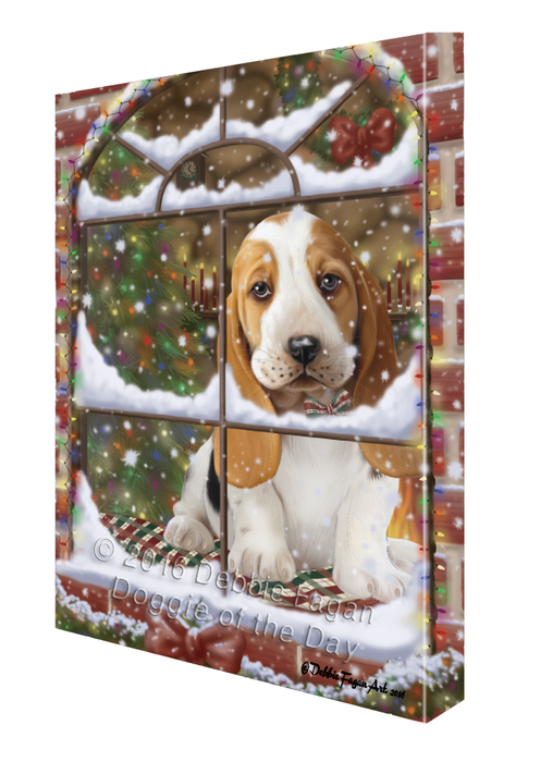 Please Come Home For Christmas Basset Hound Dog Sitting In Window Canvas Wall Art CVS53787