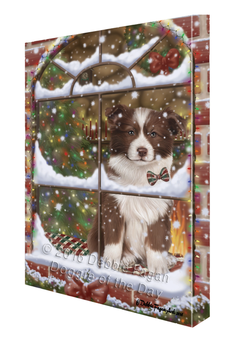 Please Come Home For Christmas Border Collie Dog Sitting In Window Canvas Wall Art CVS53796