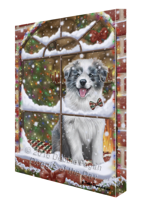Please Come Home For Christmas Border Collie Dog Sitting In Window Canvas Wall Art CVS53805