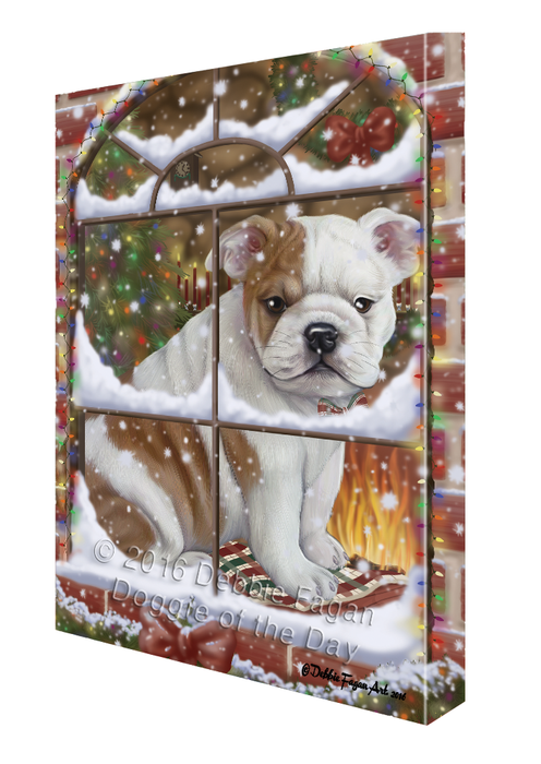 Please Come Home For Christmas Bulldog Sitting In Window Canvas Wall Art CVS53841