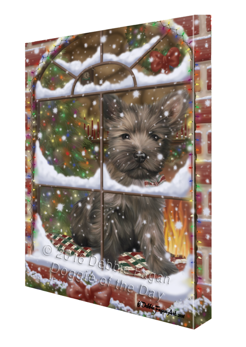 Please Come Home For Christmas Cairn Terrier Dog Sitting In Window Canvas Wall Art CVS53868