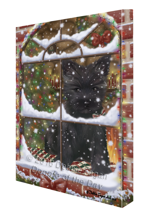 Please Come Home For Christmas Cairn Terrier Dog Sitting In Window Canvas Wall Art CVS53877