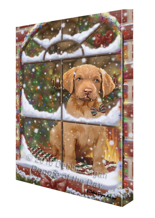 Please Come Home For Christmas Chesapeake Bay Retriever Dog Sitting In Window Canvas Wall Art CVS53922
