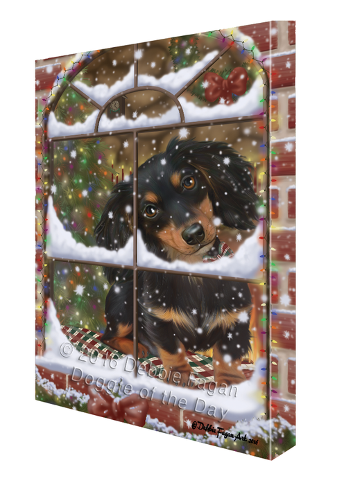 Please Come Home For Christmas Dachshund Dog Sitting In Window Canvas Wall Art CVS54012
