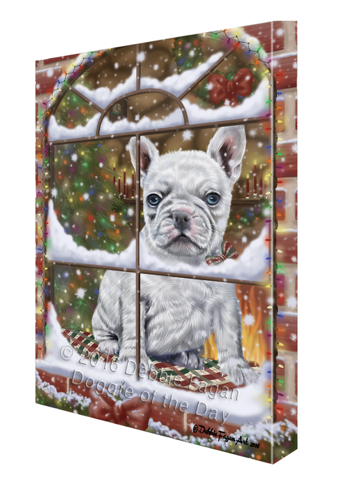 Please Come Home For Christmas French Bulldog Sitting In Window Canvas Wall Art CVS54021