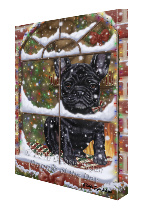 Please Come Home For Christmas French Bulldog Sitting In Window Canvas Wall Art CVS54030