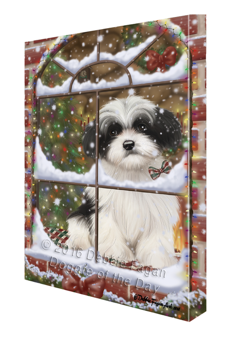 Please Come Home For Christmas Havanese Dog Sitting In Window Canvas Wall Art CVS54066