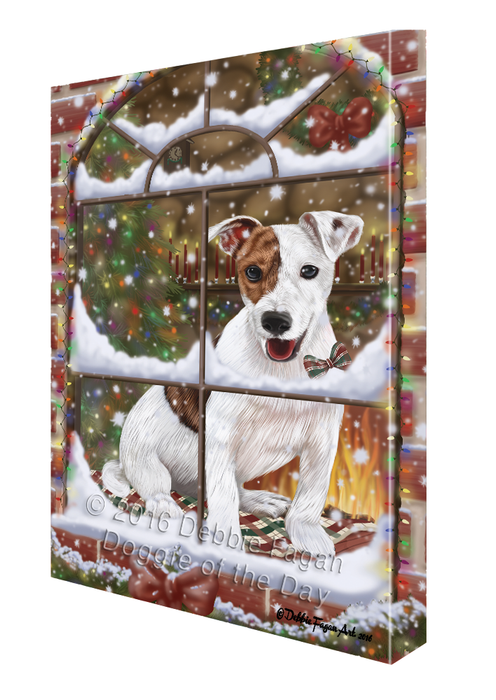 Please Come Home For Christmas Jack Russell Dog Sitting In Window Canvas Wall Art CVS54084