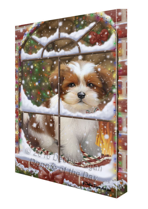 Please Come Home For Christmas Lhasa Apso Dog Sitting In Window Canvas Wall Art CVS54111