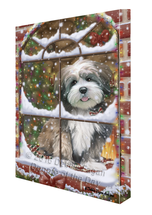 Please Come Home For Christmas Lhasa Apso Dog Sitting In Window Canvas Wall Art CVS54120