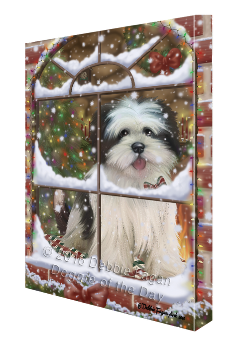 Please Come Home For Christmas Lhasa Apso Dog Sitting In Window Canvas Wall Art CVS54129