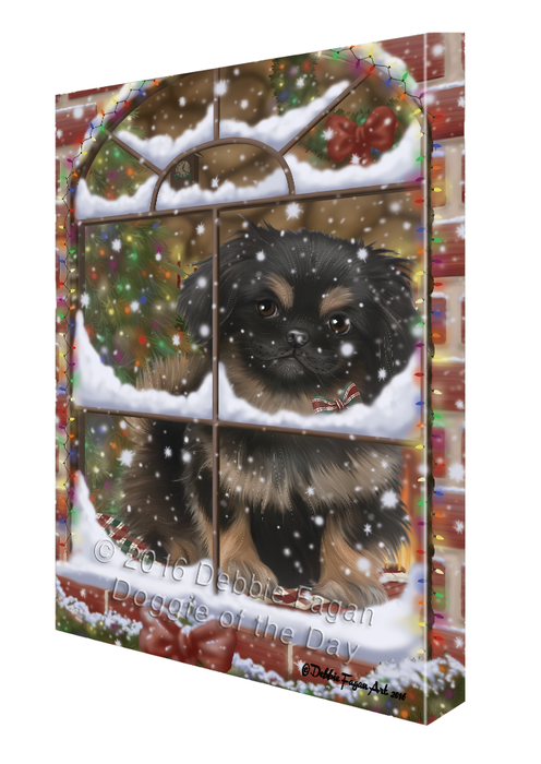 Please Come Home For Christmas Pekingese Dog Sitting In Window Canvas Wall Art CVS54138