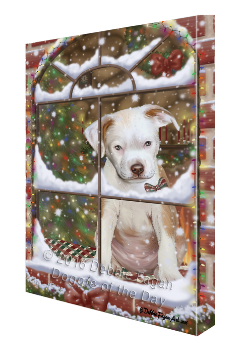 Please Come Home For Christmas Pit Bull Dog Sitting In Window Canvas Wall Art CVS54147