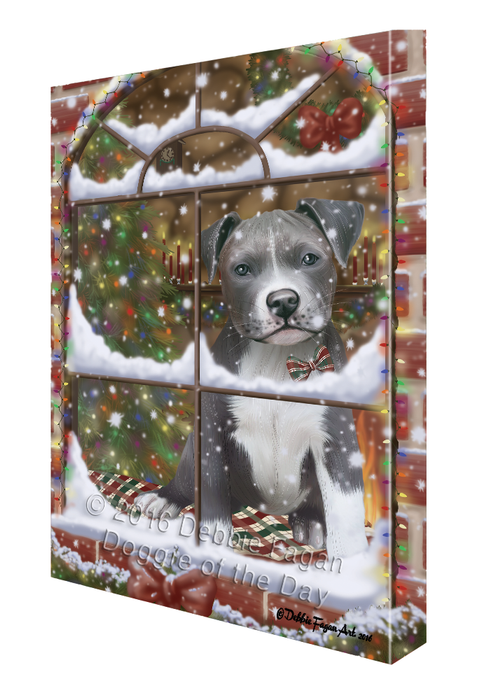 Please Come Home For Christmas Pit Bull Dog Sitting In Window Canvas Wall Art CVS54156