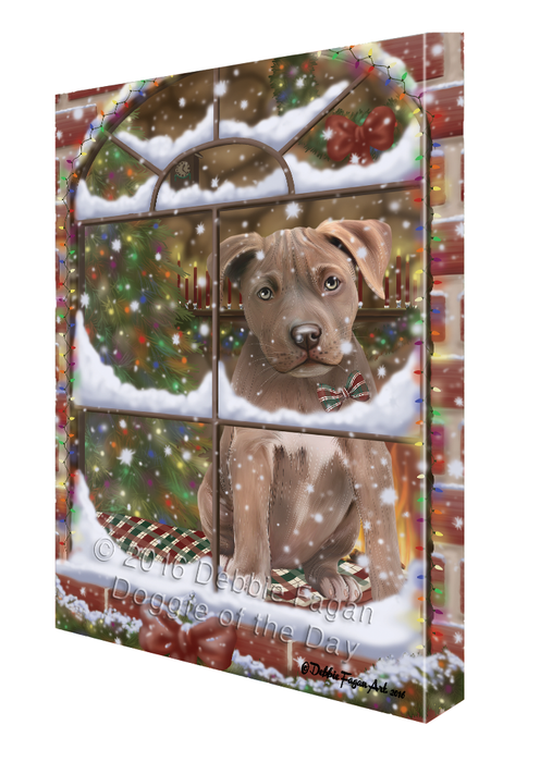 Please Come Home For Christmas Pit Bull Dog Sitting In Window Canvas Wall Art CVS54165