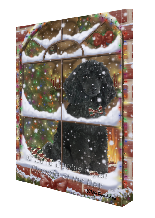 Please Come Home For Christmas Poodle Dog Sitting In Window Canvas Wall Art CVS54183