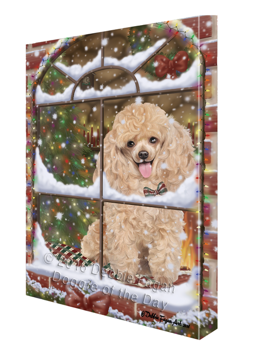 Please Come Home For Christmas Poodle Dog Sitting In Window Canvas Wall Art CVS54192