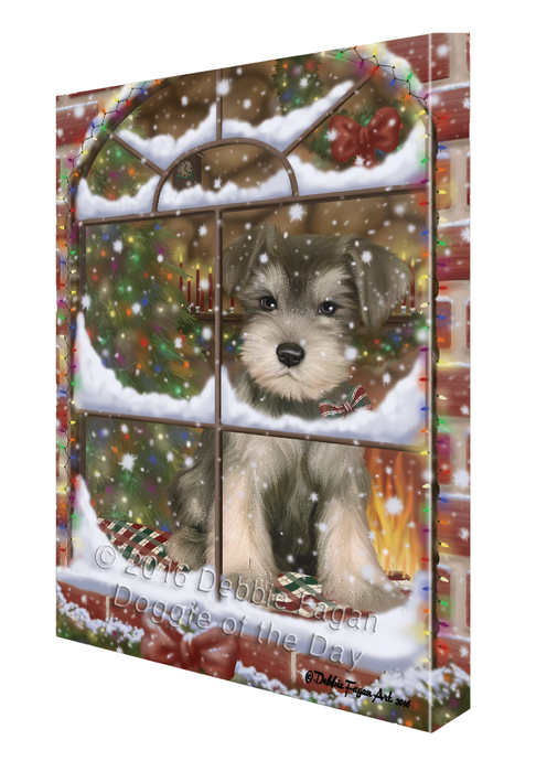 Please Come Home For Christmas Schnauzer Dog Sitting In Window Canvas Wall Art CVS54210