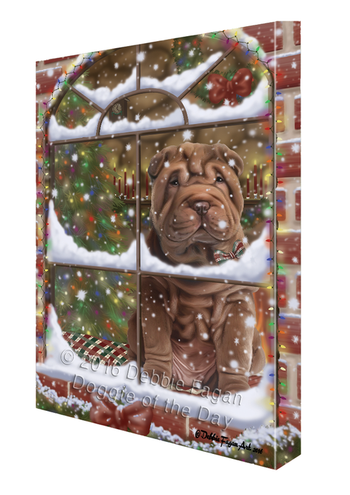 Please Come Home For Christmas Shar Pei Dog Sitting In Window Canvas Wall Art CVS54237