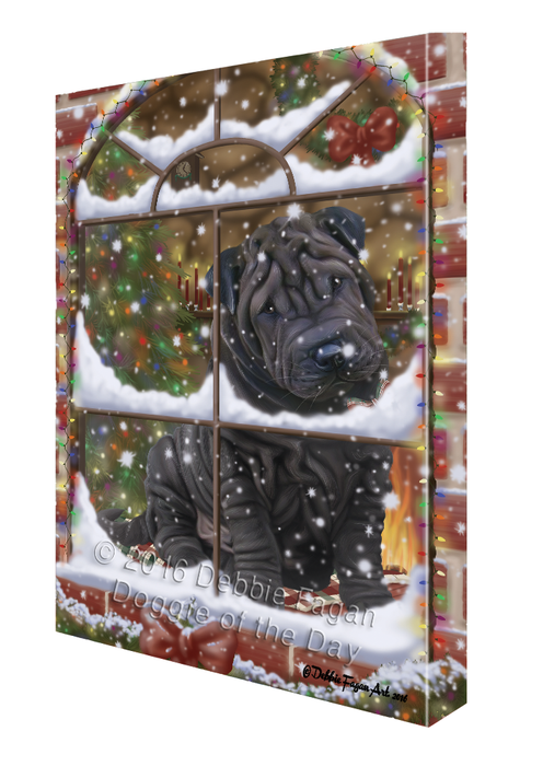 Please Come Home For Christmas Shar Pei Dog Sitting In Window Canvas Wall Art CVS54246