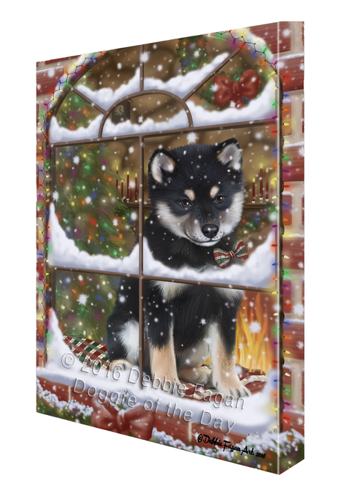 Please Come Home For Christmas Shiba Inu Dog Sitting In Window Canvas Wall Art CVS54264