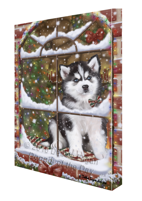 Please Come Home For Christmas Siberian Husky Dog Sitting In Window Canvas Wall Art CVS54273