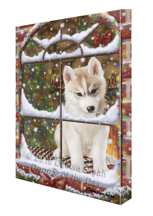 Please Come Home For Christmas Siberian Husky Dog Sitting In Window Canvas Wall Art CVS54282